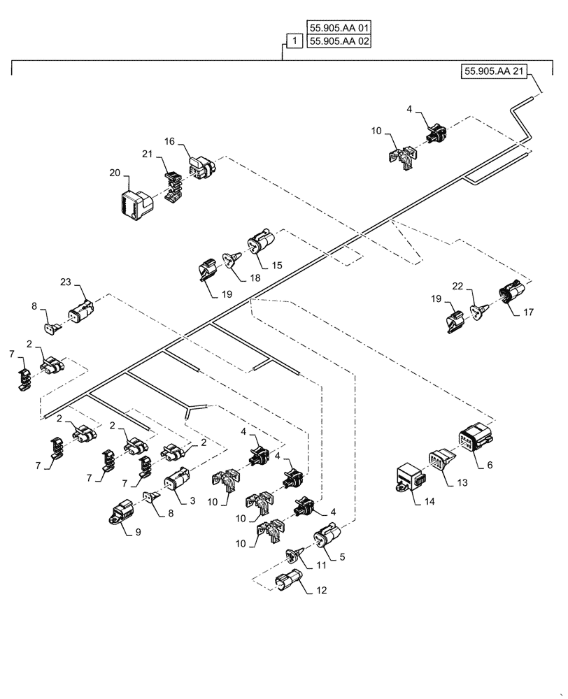 Схема запчастей Case IH RB565 - (55.905.AA[20]) - VAR - 726967, 726969 - WIRE HARNESS, ISOBUS, BETWEEN YFN18619 AND YGN190460 (55) - ELECTRICAL SYSTEMS