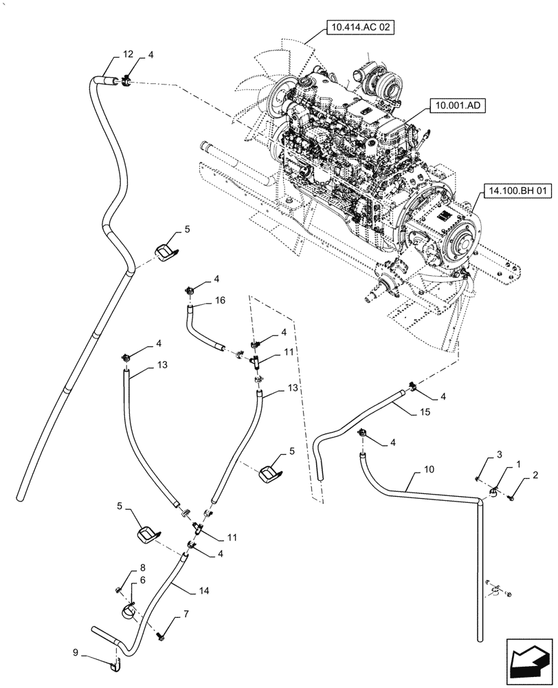 Схема запчастей Case IH AF4088 - (10.102.AW) - OIL DRAIN BREATHER SYSTEM (10) - ENGINE