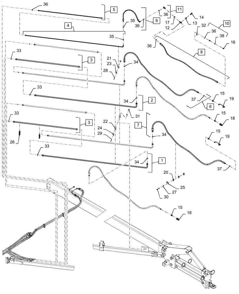 Схема запчастей Case IH 2150 - (35.100.BI[26]) - HYDRAULIC REMOTE LINES RIGHT, 24 ROW (35) - HYDRAULIC SYSTEMS