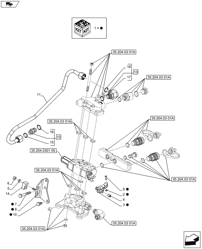 Схема запчастей Case IH FARMALL 65C - (35.204.03[02A]) - 1 REAR CONTROL VALVE WITH 2 COUPLERS - SUPPORTS AND PIPES - ISO - BEGIN YR 10-MAY-2016 (35) - HYDRAULIC SYSTEMS
