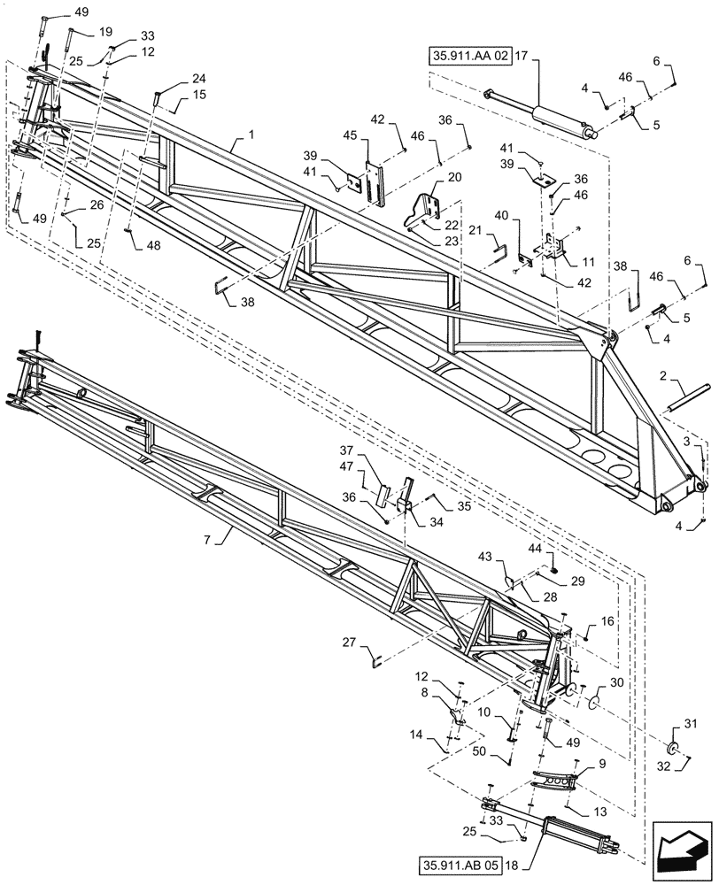 Схема запчастей Case IH PATRIOT 4440 - (39.130.AB[13.1]) - RH INNER AND MID BOOM, 120 BOOM, ASN YGT044000 (39) - FRAMES AND BALLASTING