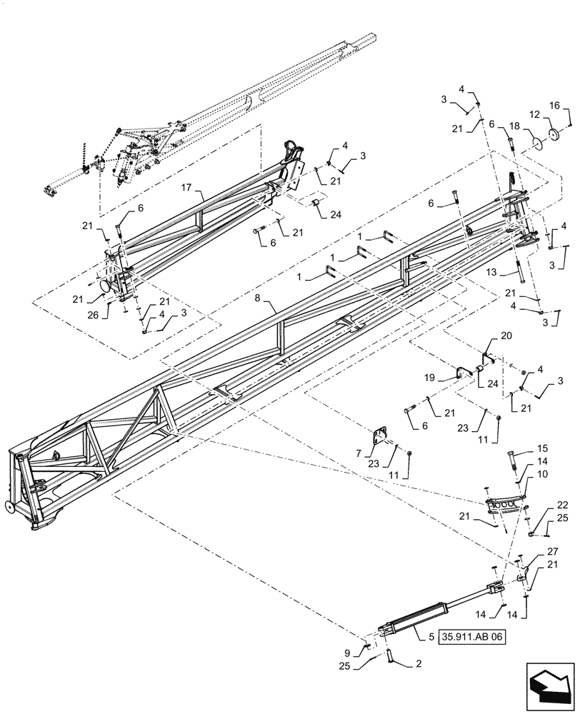 Схема запчастей Case IH PATRIOT 4440 - (39.130.AB[06.1]) - LH MID AND OUTER BOOM, 120, ASN YGT044000 (39) - FRAMES AND BALLASTING