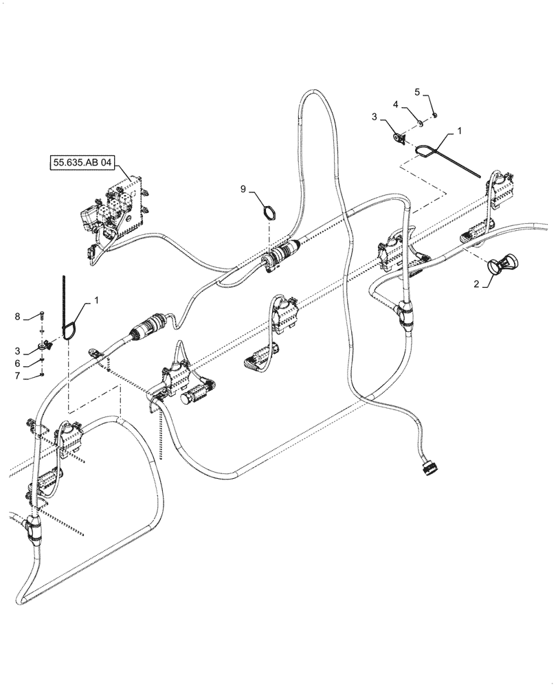 Схема запчастей Case IH PATRIOT 4440 - (55.635.AM[38]) - WIRE HARNESS, CENTER SECTION, W/ MODULE MOUNT, 120 BOOM, ASN YGT044001 (55) - ELECTRICAL SYSTEMS