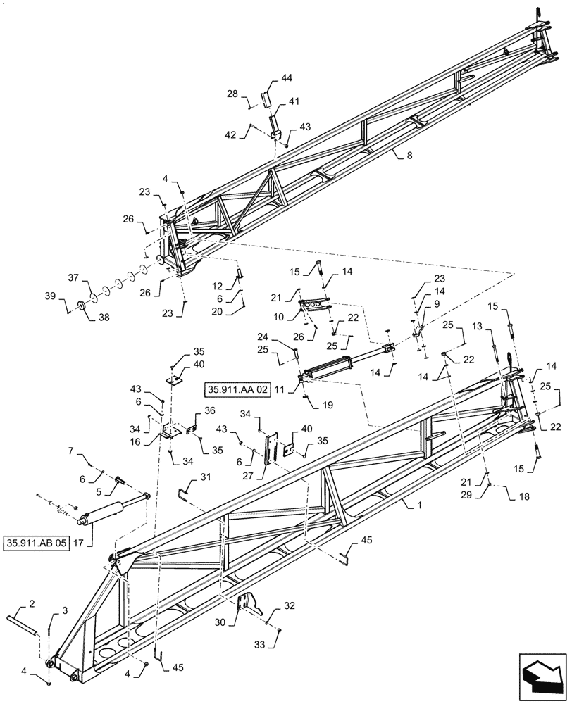 Схема запчастей Case IH PATRIOT 4440 - (39.130.AB[05.1]) - LH INNER AND MID BOOM, 120 BOOM, ASN YGT044000 (39) - FRAMES AND BALLASTING