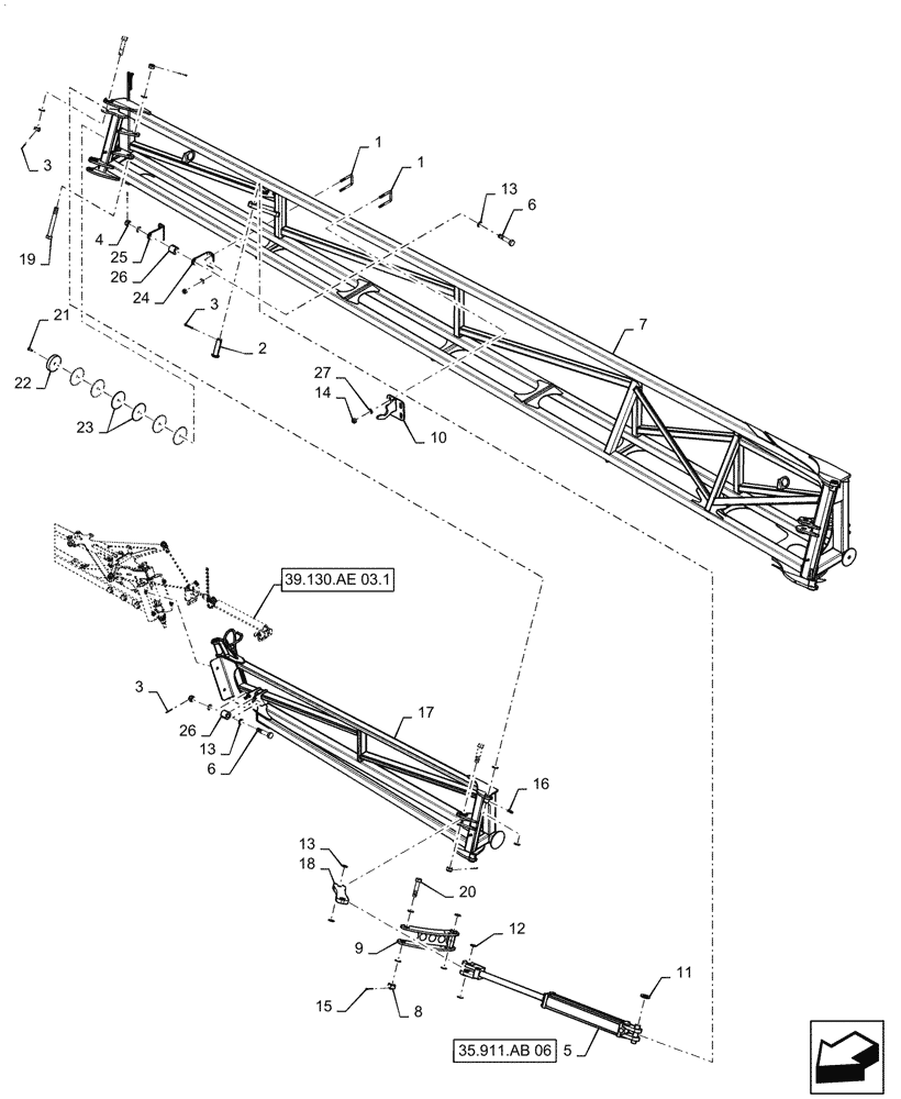 Схема запчастей Case IH PATRIOT 4440 - (39.130.AB[14.1]) - RH MID AND OUTER BOOM, 120 BOOM, ASN YGT044000 (39) - FRAMES AND BALLASTING