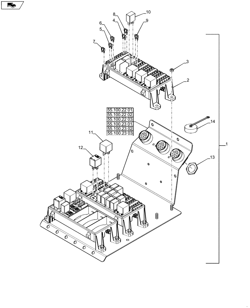 Схема запчастей Case IH STEIGER 600 - (55.510.03) - CAB - MAIN ELECTRONICS, HARNESS WITH FUSES AND RELAYS (55) - ELECTRICAL SYSTEMS