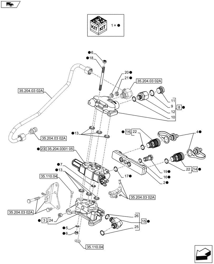 Схема запчастей Case IH FARMALL 75C - (35.204.03[01A]) - 1 REAR CONTROL VALVE WITH 2 COUPLERS - CONTROL VALVE AND QUICK COUPLERS - ISO - BEGIN YR 10-MAY-2016 (35) - HYDRAULIC SYSTEMS