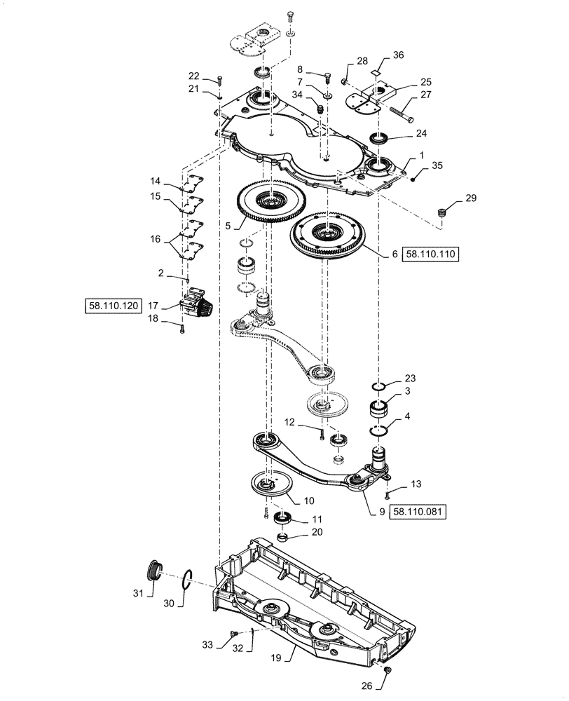 Схема запчастей Case IH 3152 - (58.110.06[03]) - GEARBOX ASSY, CENTER KNIFE, ASN YHH051300 (58) - ATTACHMENTS/HEADERS