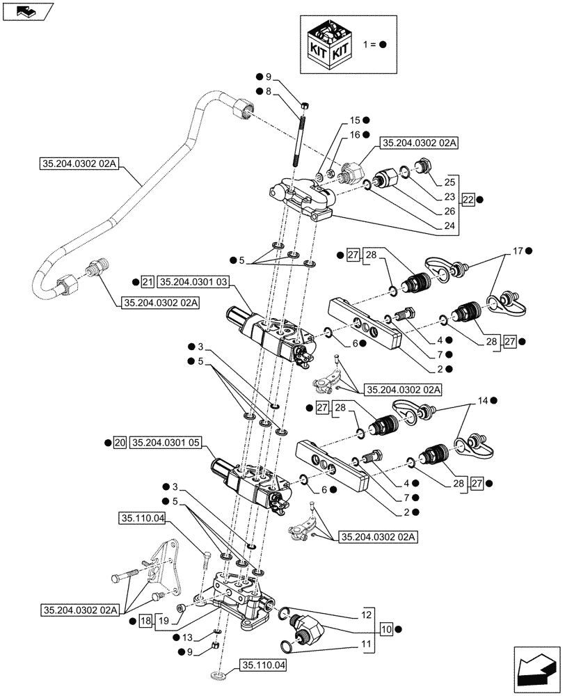 Схема запчастей Case IH FARMALL 75C - (35.204.0302[01A]) - 2 REAR CONTROL VALVES WITH 4 COUPLERS - CONTROL VALVES AND QUICK COUPLERS - ISO (VAR.334108/743569) - BEGIN YR 10-MAY-2016 (35) - HYDRAULIC SYSTEMS