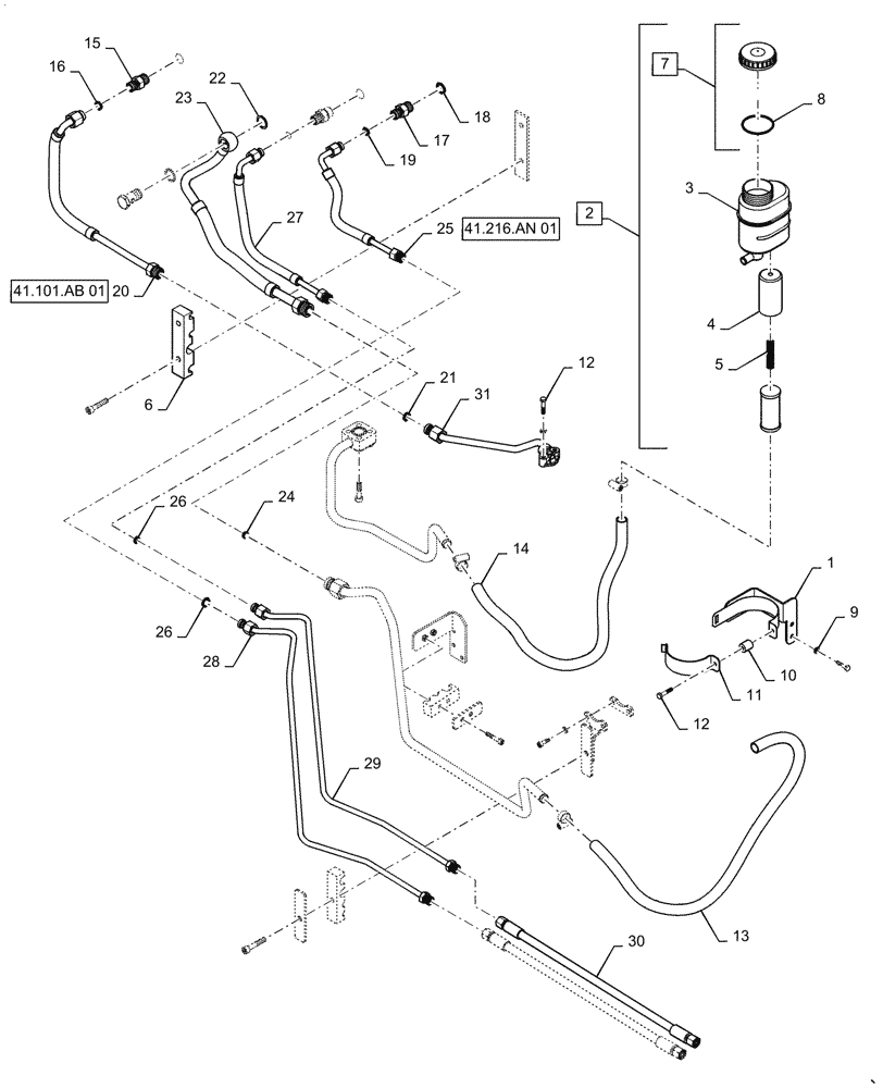 Схема запчастей Case IH FARMALL 50A - (41.200.AO[01]) - HYDRAULIC STEERING LINES (41) - STEERING