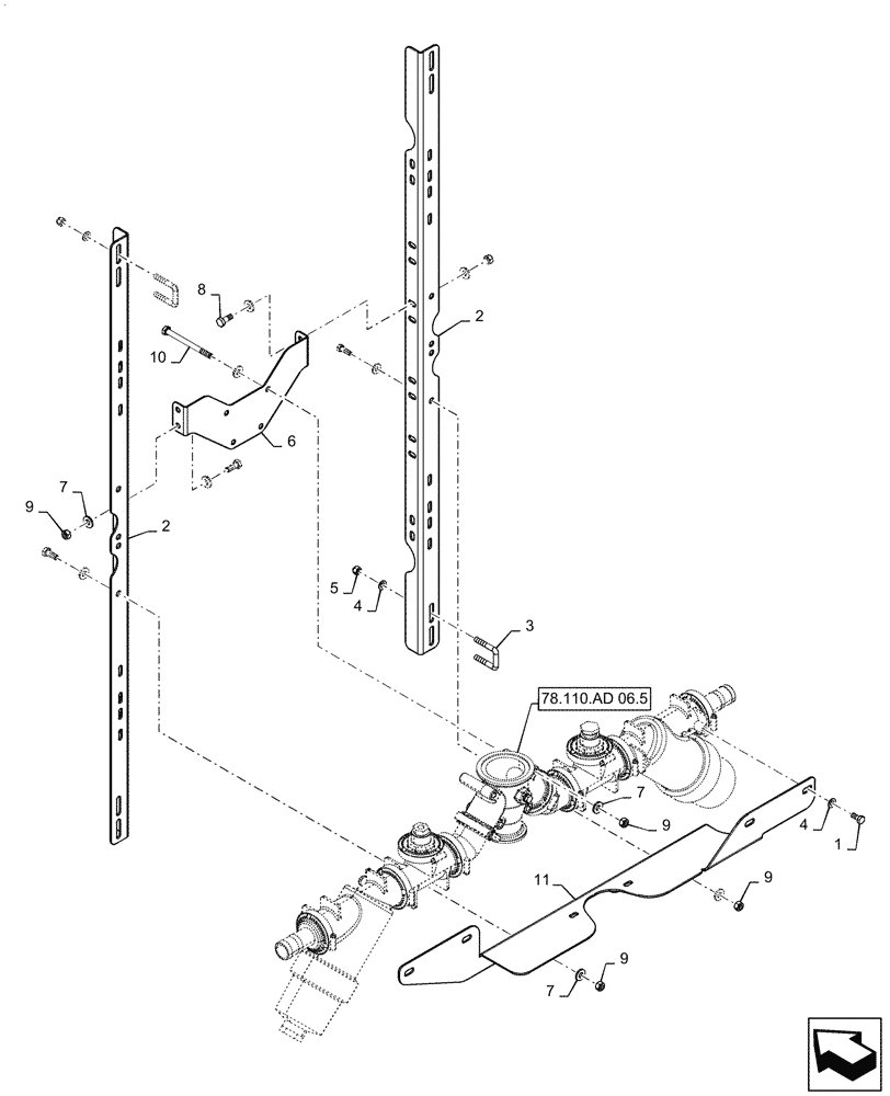 Схема запчастей Case IH PATRIOT 4440 - (78.110.AD[01.1]) - MANIFOLD MOUNTING PARTS, 5 & 6 SECTION, 90 / 100 BOOM, ASN YGT042518, BSN YGT044001 (78) - SPRAYING