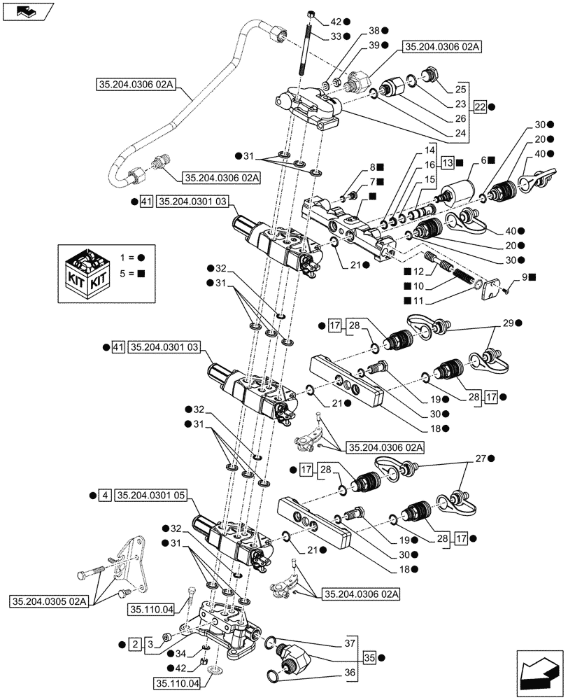 Схема запчастей Case IH FARMALL 65C - (35.204.0306[01A]) - 3 REAR CONTROL VALVES WITH 8 COUPLERS AND DIVERTER - CONTROL VALVES AND QUICK COUPLERS - ISO (VAR.337108-339108 / 743750) - BEGIN YR 10-MAY-2016 (35) - HYDRAULIC SYSTEMS