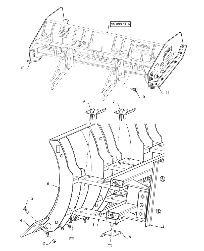 Схема запчастей Case IH SV185 - (95.088.SPA[02]) - SNOW PUSHER ATTACHMENT, SIDE PANEL & MOLDBOARD ATTACHING HARDWARE (95) - CE ATTACHMENTS