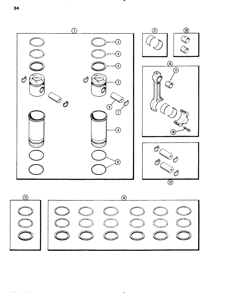 Схема запчастей Case IH 1090 - (034) - PISTON ASSEMBLY AND CONNECTING RODS, (451B) DIESEL ENGINE (02) - ENGINE