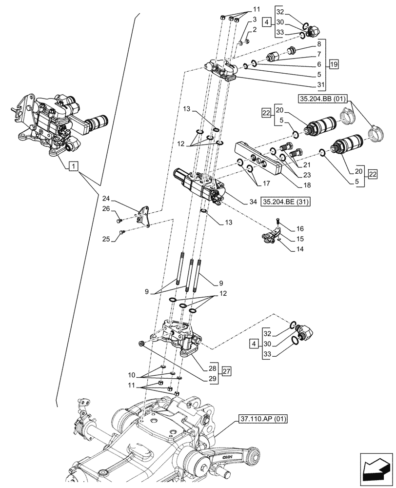 Схема запчастей Case IH FARMALL 95C - (35.204.BE[10A]) - VAR - 743568 - REMOTE CONTROL VALVE (1 REMOTE, 2 COUPLERS), COMPONENTS, MECHANICAL - END YR 09-MAY-2016 (35) - HYDRAULIC SYSTEMS