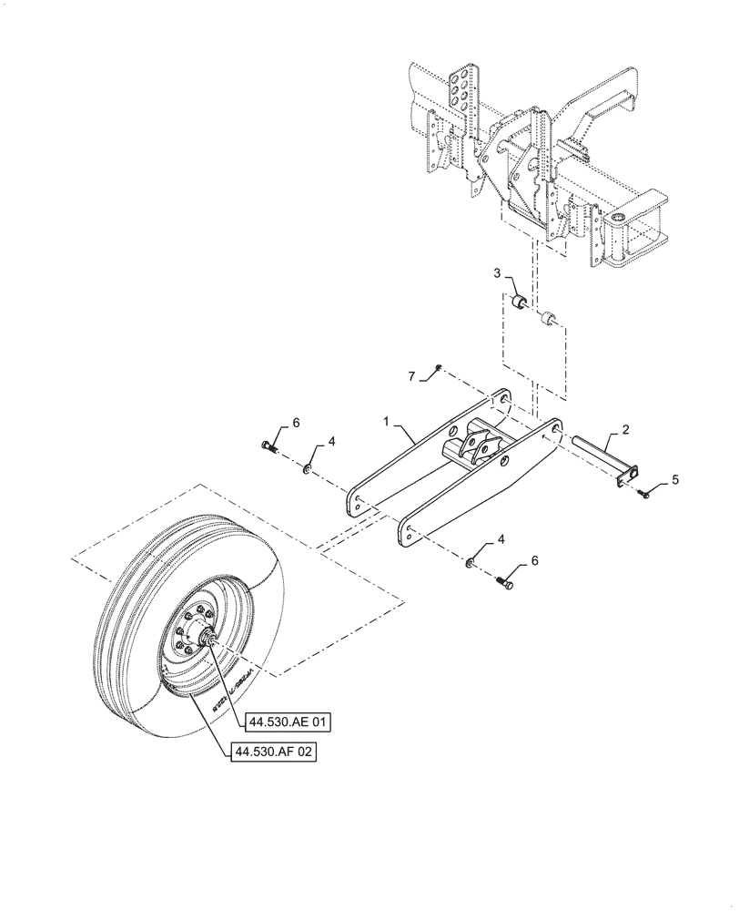 Схема запчастей Case IH 2150 - (44.530.AF[04]) - WING WHEEL MOUNTING (44) - WHEELS