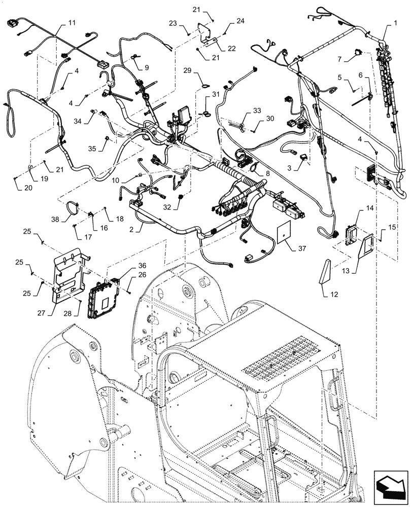 Схема запчастей Case IH TV380 - (55.101.AC[05]) - WIRE HARNESS & CONNECTOR, ELECTRONIC CONTROLS, W/ EHF (21-MAY-2015 THRU 13-NOV-2016) (55) - ELECTRICAL SYSTEMS