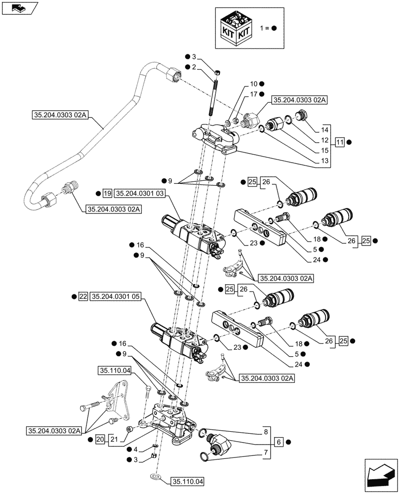 Схема запчастей Case IH FARMALL 65C - (35.204.0303[01A]) - 2 REAR CONTROL VALVES WITH 4 DELUXE COUPLERS - CONTROL VALVES AND QUICK COUPLERS (VAR.334107 / 743569; VAR.333195) - BEGIN YR 10-MAY-2016 (35) - HYDRAULIC SYSTEMS