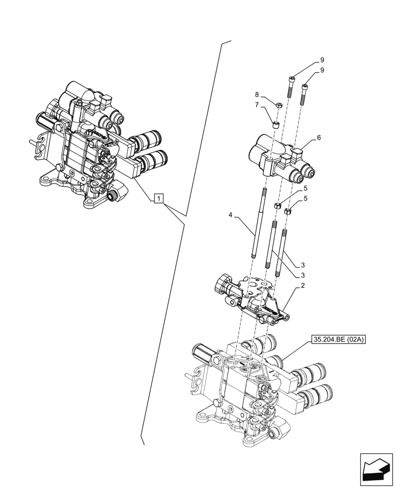 Схема запчастей Case IH FARMALL 115C - (35.204.BE[03A]) - VAR - 743569 - REMOTE CONTROL VALVE (2 REMOTES, 4 COUPLERS), COMPONENTS, HI-LO - BEGIN YR 14-OCT-2015 (35) - HYDRAULIC SYSTEMS