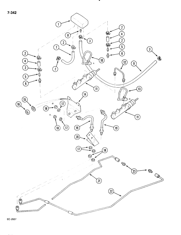 Схема запчастей Case IH 885 - (7-342) - BRAKE CYLINDER AND CONNECTIONS (07) - BRAKES