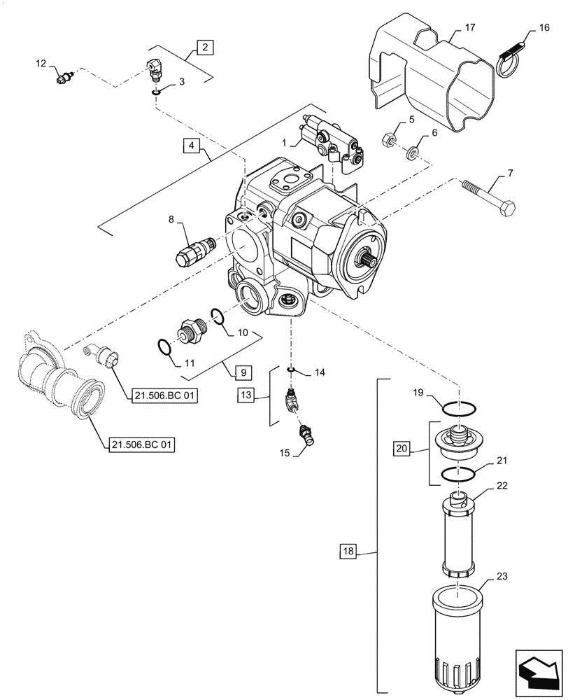 Схема запчастей Case IH MAGNUM 240 - (35.105.AA[01]) - VAR- 420104, 420105 - CHARGE PUMP - CVT (35) - HYDRAULIC SYSTEMS