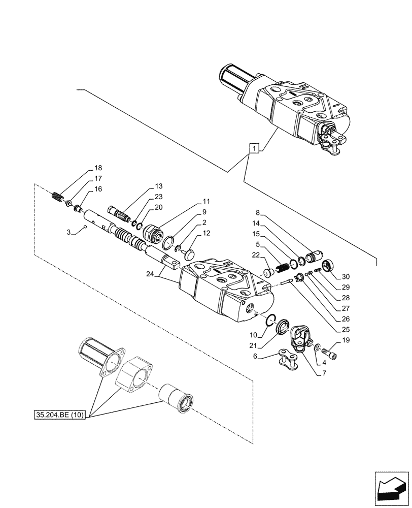 Схема запчастей Case IH FARMALL 75C - (35.204.BE[09]) - VAR - 334107, 743569 - REMOTE CONTROL VALVE, DISTRIBUTOR, COMPONENTS (35) - HYDRAULIC SYSTEMS