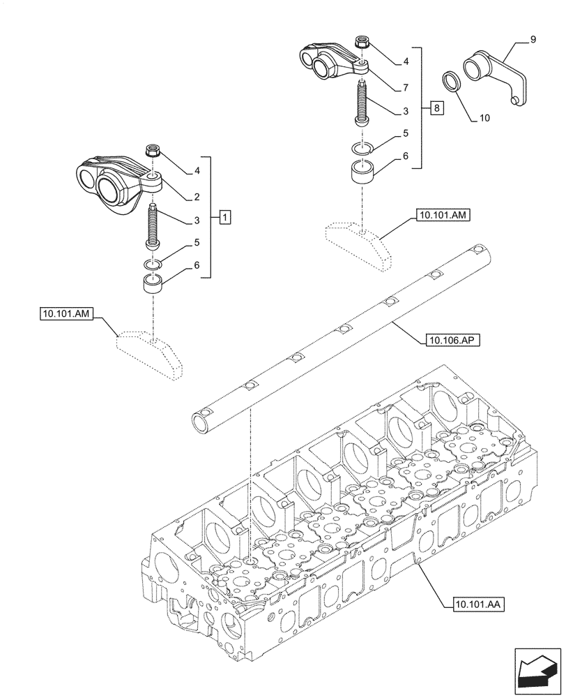 Схема запчастей Case IH F2CFE613J B057 - (10.106.AO) - ROCKER ARM (10) - ENGINE