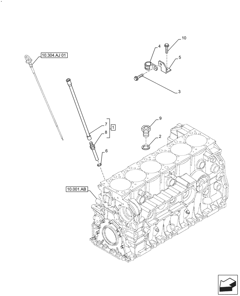 Схема запчастей Case IH F2CFE613J B057 - (10.304.AS[02]) - ENGINE OIL, DIPSTICK (10) - ENGINE