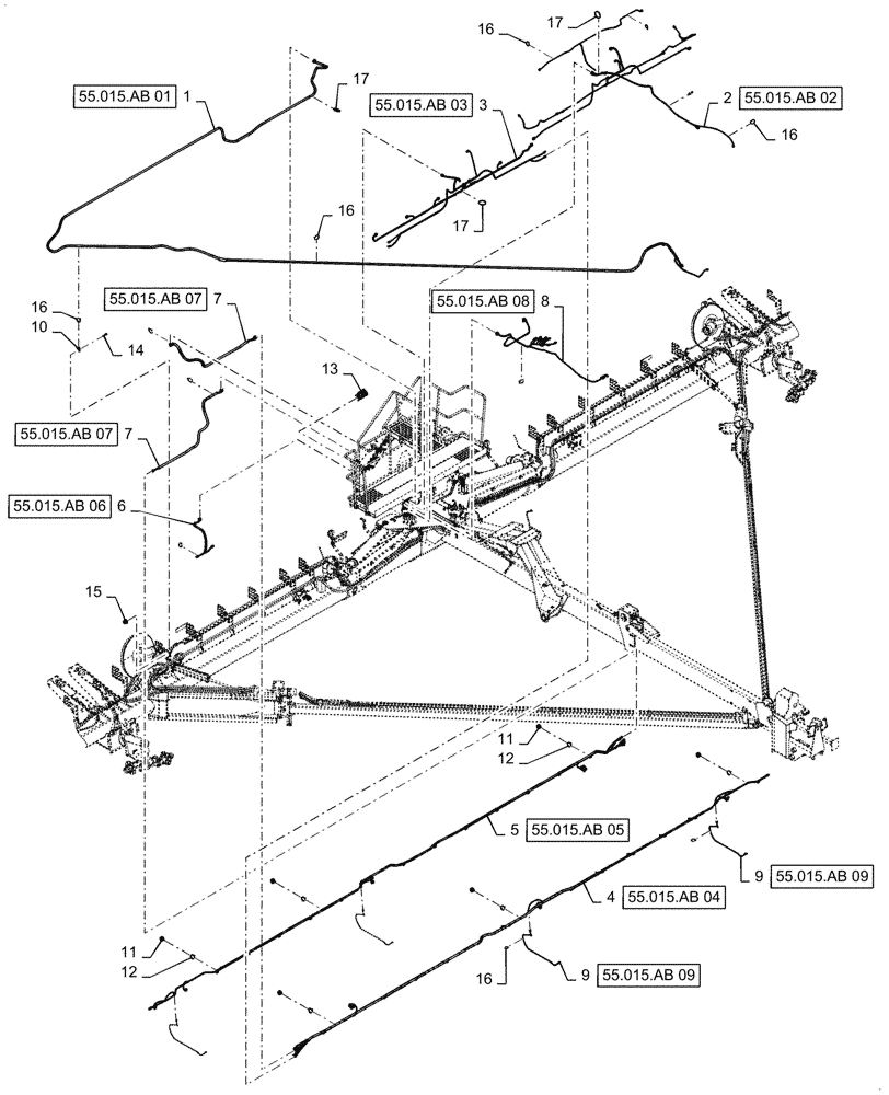 Схема запчастей Case IH 2160 - (55.015.AB[10]) - CORE HARNESS INSTALLATION, 36 ROW (55) - ELECTRICAL SYSTEMS