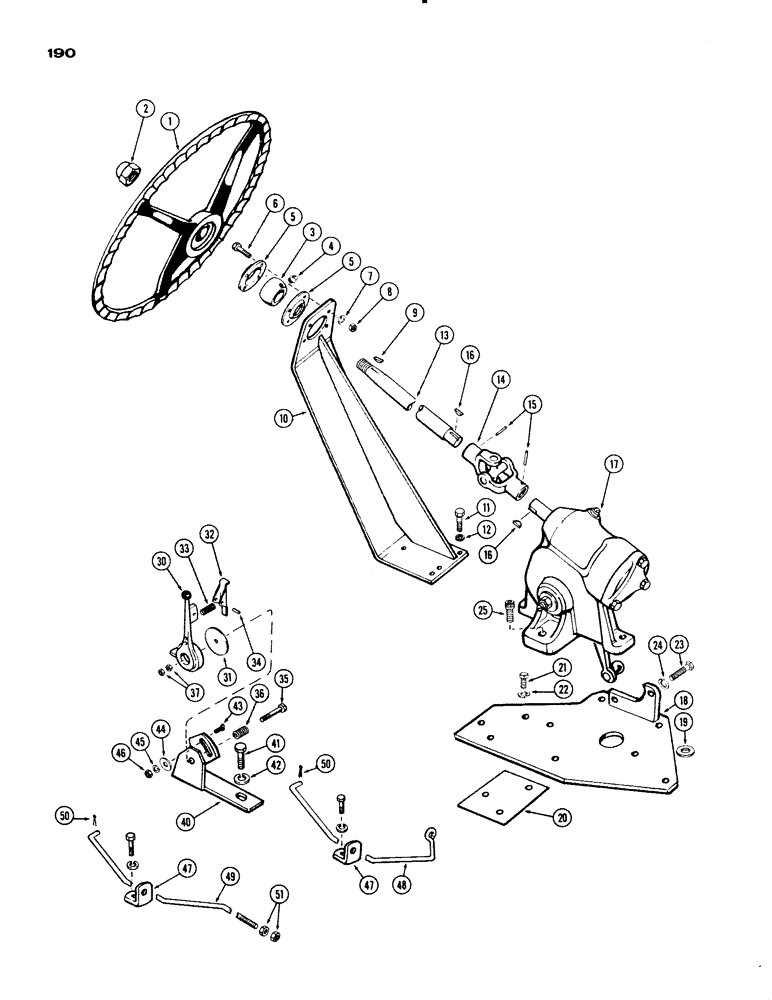 Схема запчастей Case IH 830-SERIES - (190) - STEERING GEAR LINKAGE, THROTTLE LINKAGE, MODEL 730 GROVE (05) - STEERING