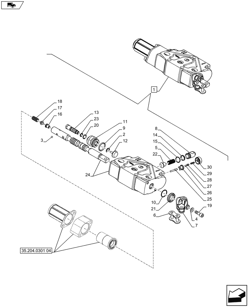 Схема запчастей Case IH FARMALL 65C - (35.204.0301[03]) - REMOTE CONTROL VALVE (WITH FLOAT) - BREAKDOWN (334107-334108/743569;333195;336108;334195;337108-339108/743750;335195-336195/743571) (35) - HYDRAULIC SYSTEMS