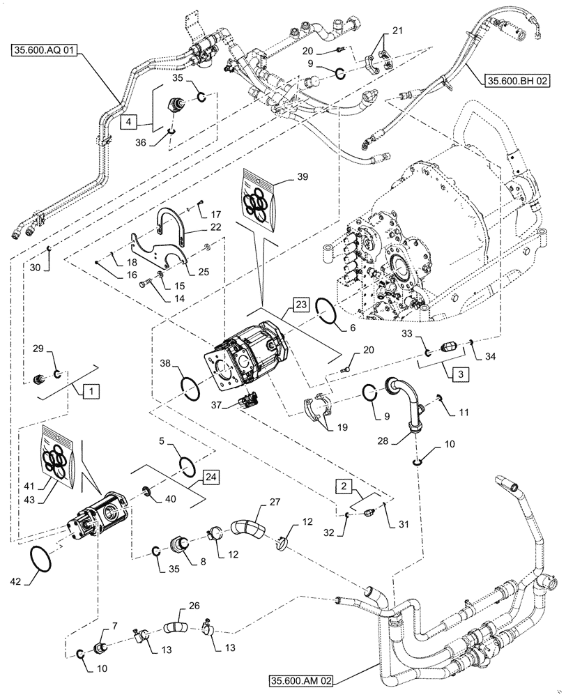 Схема запчастей Case IH QUADTRAC 470 - (35.600.AI[02]) - HIGH FLOW HYDRAULIC PUMP (ASN ZGF309205) (35) - HYDRAULIC SYSTEMS