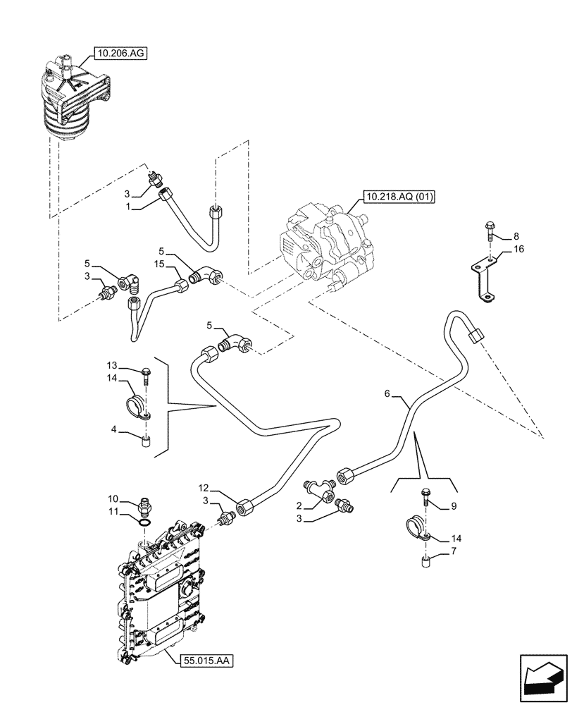 Схема запчастей Case IH F2CFE613J B047 - (10.210.AF) - FUEL LINE (10) - ENGINE