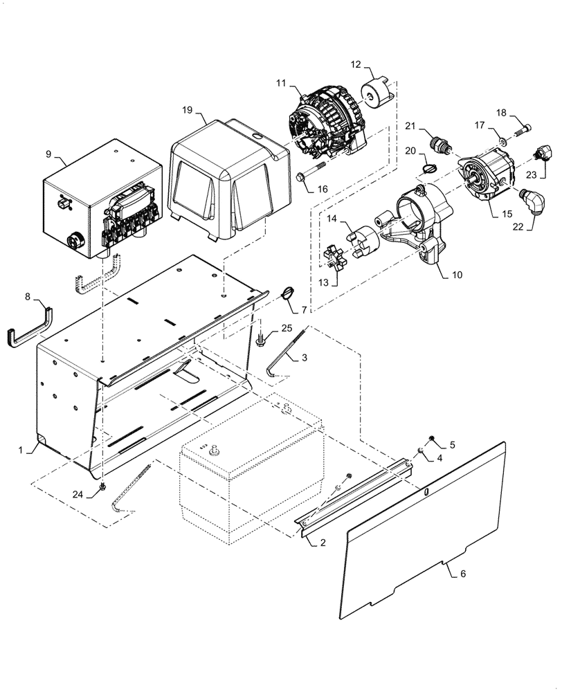 Схема запчастей Case IH 2150 - (55.301.AA[05]) - ALTERNATOR AND BATTERY BOX, 24 ROW (55) - ELECTRICAL SYSTEMS