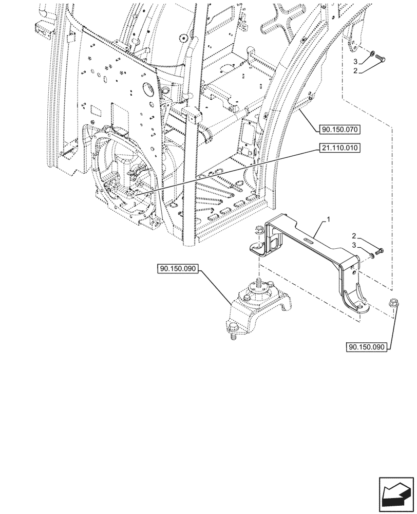 Схема запчастей Case IH FARMALL 110N - (90.150.220) - VAR - 759031, 759033 - FRAME, SUPPORT, CAB (90) - PLATFORM, CAB, BODYWORK AND DECALS