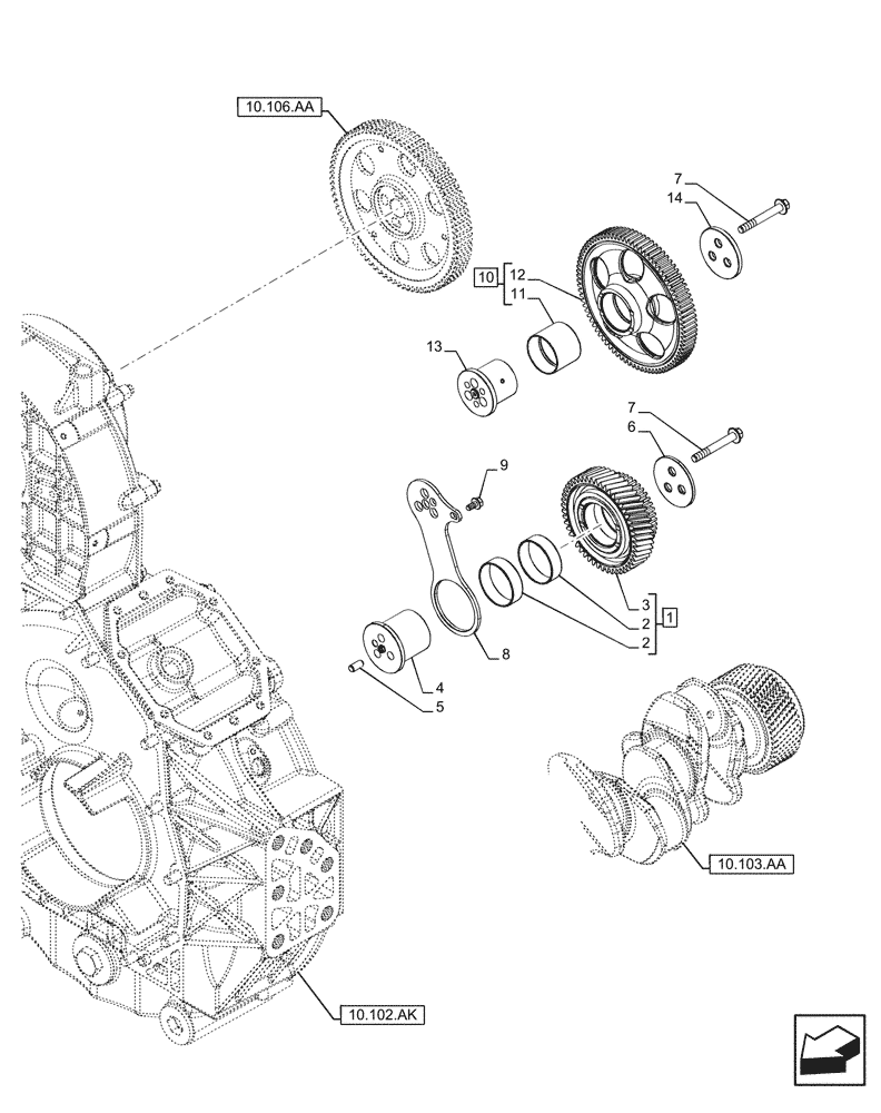 Схема запчастей Case IH F2CFE613J B057 - (10.106.AG) - GEAR, DRIVE (10) - ENGINE