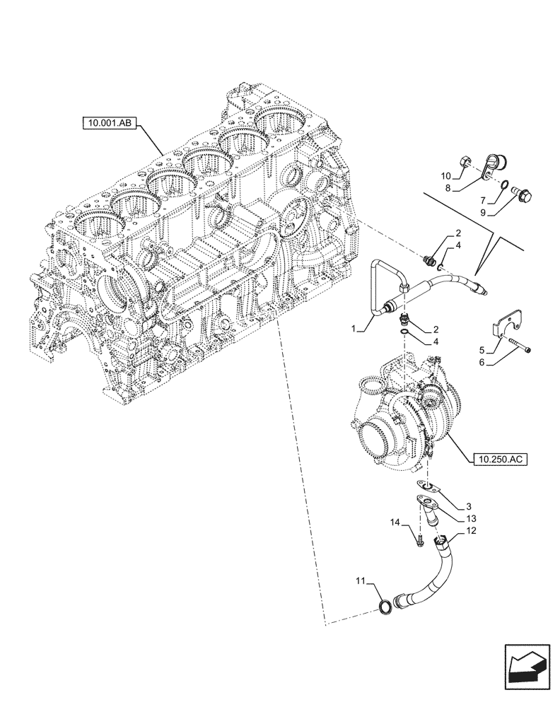 Схема запчастей Case IH F2CFE613J B047 - (10.250.AD) - TURBOCHARGER LUBE LINE (10) - ENGINE