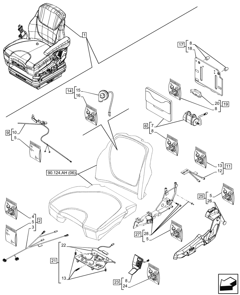 Схема запчастей Case IH PUMA 185 - (55.512.CS[24]) - VAR - 758667 - SEAT, AIR SUSPENSION, ACTIVE LEATHER COMFORT PACK EHR, SWITCH, HARNESS (55) - ELECTRICAL SYSTEMS