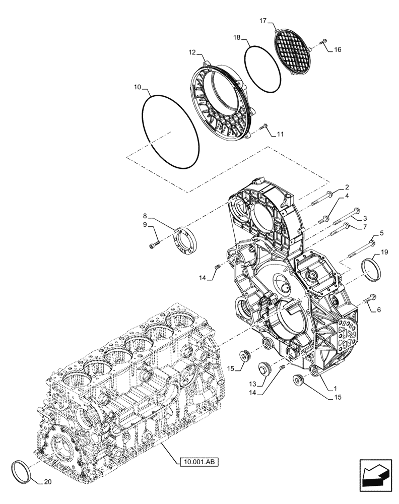 Схема запчастей Case IH F2CFE613J B057 - (10.102.AK) - CRANKCASE, COVER (10) - ENGINE