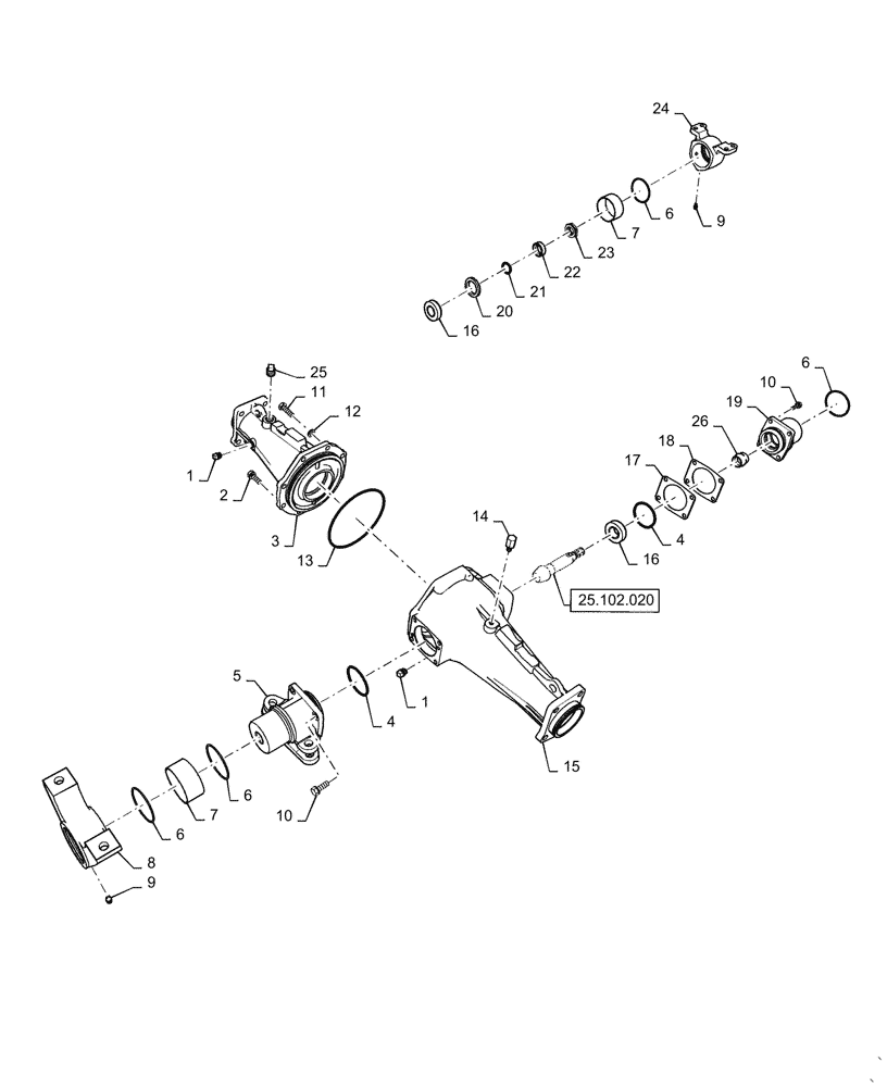 Схема запчастей Case IH FARMALL 55C - (25.102.010) - FRONT AXLE, DRIVE, PINION (25) - FRONT AXLE SYSTEM