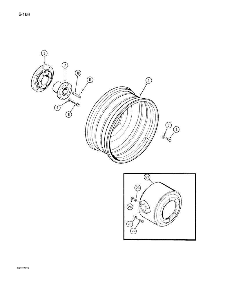 Схема запчастей Case IH 7130 - (6-166) - STEEL REAR WHEELS, 32 AND 34 INCH RIMS (06) - POWER TRAIN