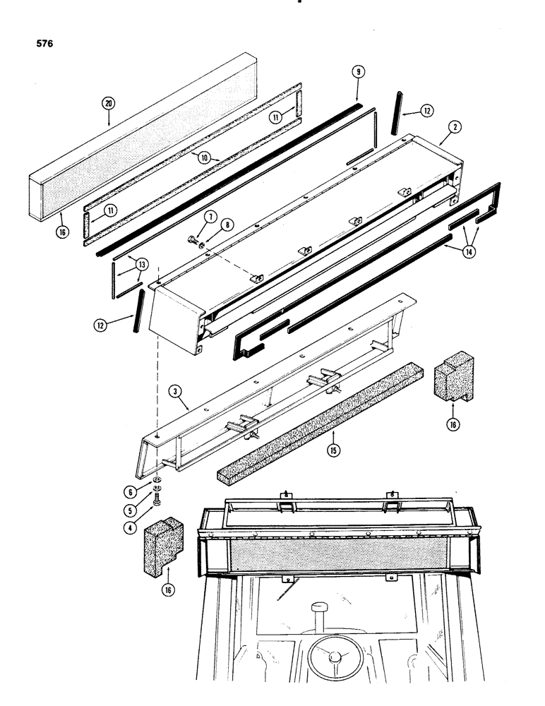 Схема запчастей Case IH 1070 - (0576) - CAB, AIR FILTER ATTACHMENT (09) - CHASSIS/ATTACHMENTS