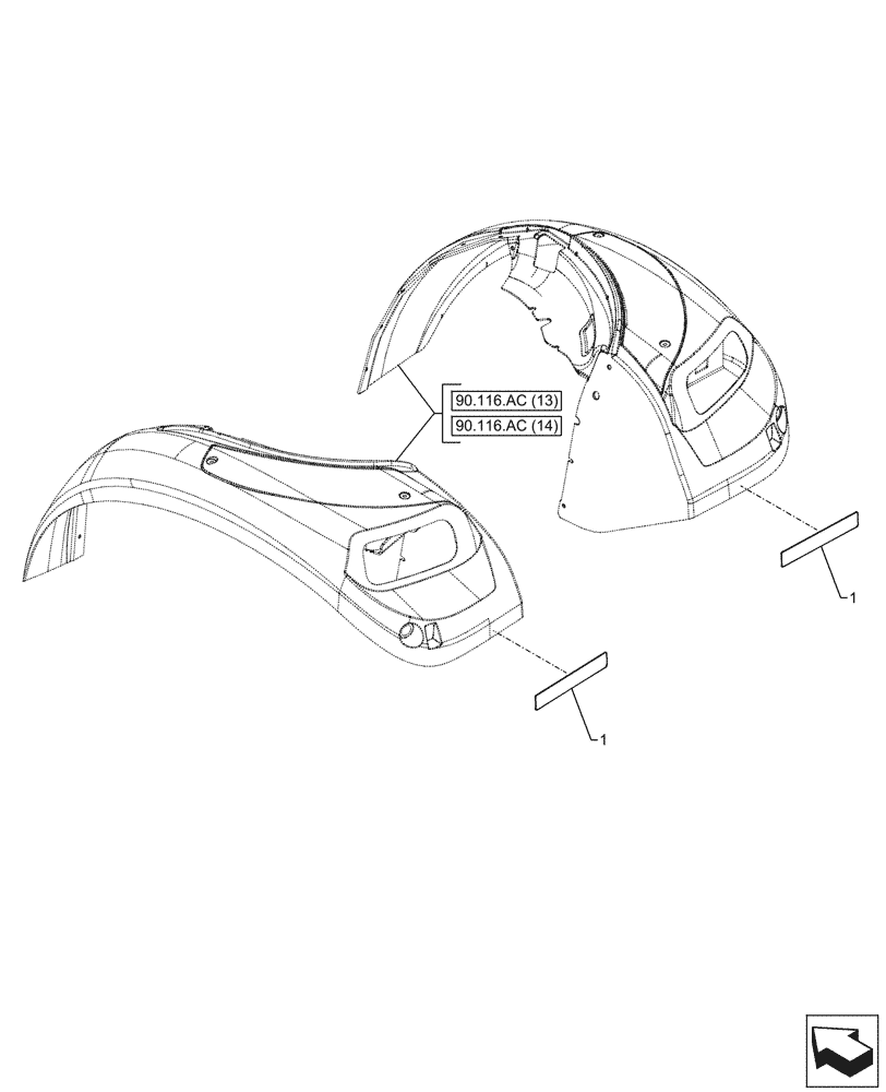 Схема запчастей Case IH FARMALL 115C - (90.404.BH[01]) - VAR - 743599 - REFLECTOR (90) - PLATFORM, CAB, BODYWORK AND DECALS