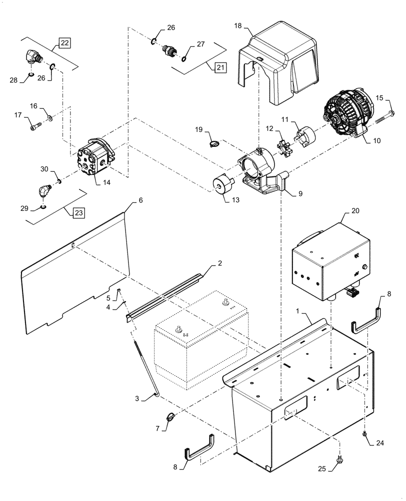 Схема запчастей Case IH 2160 - (55.301.AA[08]) - ALTERNATOR AND BATTERY BOX, 2160 (55) - ELECTRICAL SYSTEMS