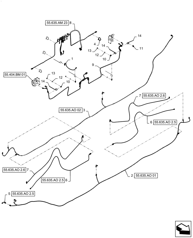 Схема запчастей Case IH PATRIOT 4440 - (55.101.AC[04]) - BOOM WIRE HARNESS, 90, 5 SECTION, LAYOUT, BSN YGT044001 (55) - ELECTRICAL SYSTEMS