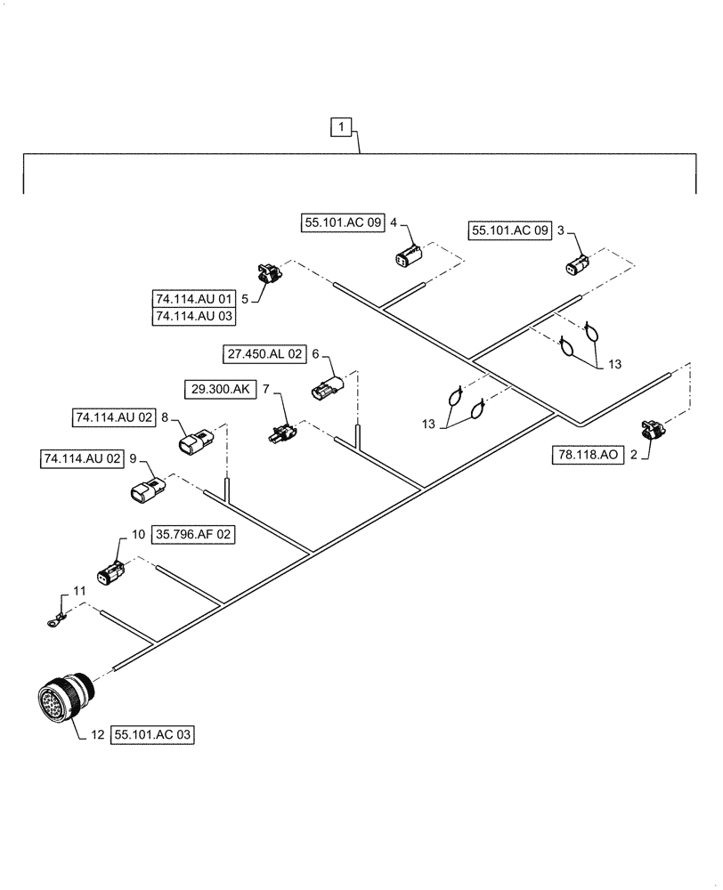 Схема запчастей Case IH 8240 - (55.101.AC[24]) - LOWER FRAME REAR WIRE HARNESS & CONNECTOR (55) - ELECTRICAL SYSTEMS