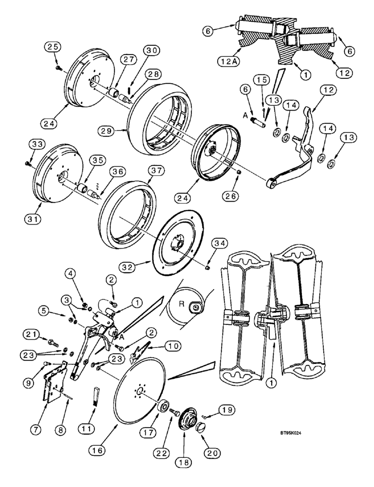 Схема запчастей Case IH 955 - (9D-08) - DISC OPENER & GAUGE WHEEL, W/RIGHT-HAND LEADING DISC (ON LEFT HAND SIDE OF PLANTER) (09) - CHASSIS/ATTACHMENTS