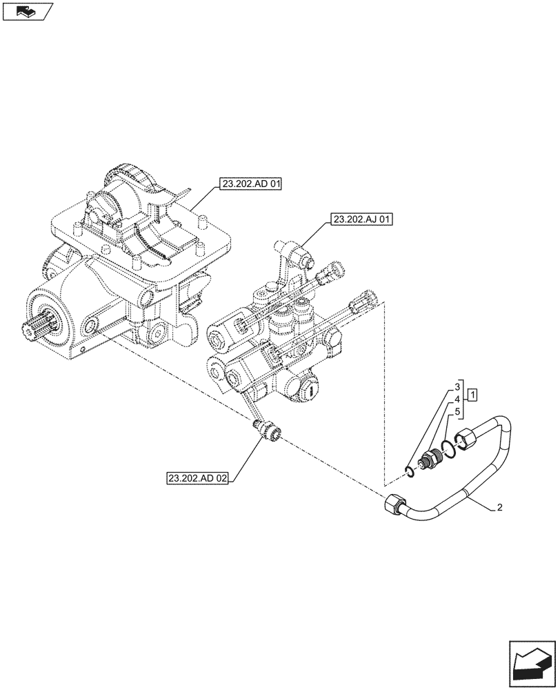 Схема запчастей Case IH FARMALL 115U - (23.202.AN[02]) - 4WD, PIPE (23) - FOUR WHEEL DRIVE SYSTEM