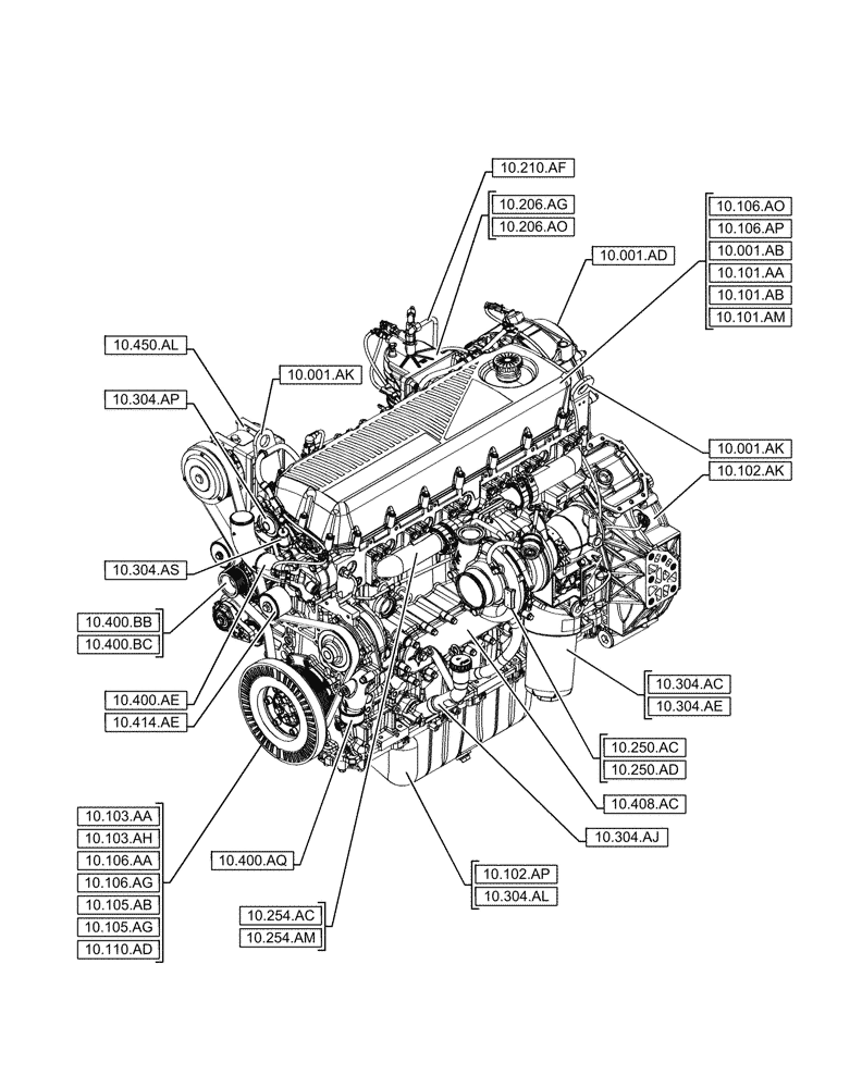 Схема запчастей Case IH F2CFE613J B047 - (00.000.10) - PICTORIAL INDEX - ENGINE (00) - GENERAL & PICTORIAL INDEX