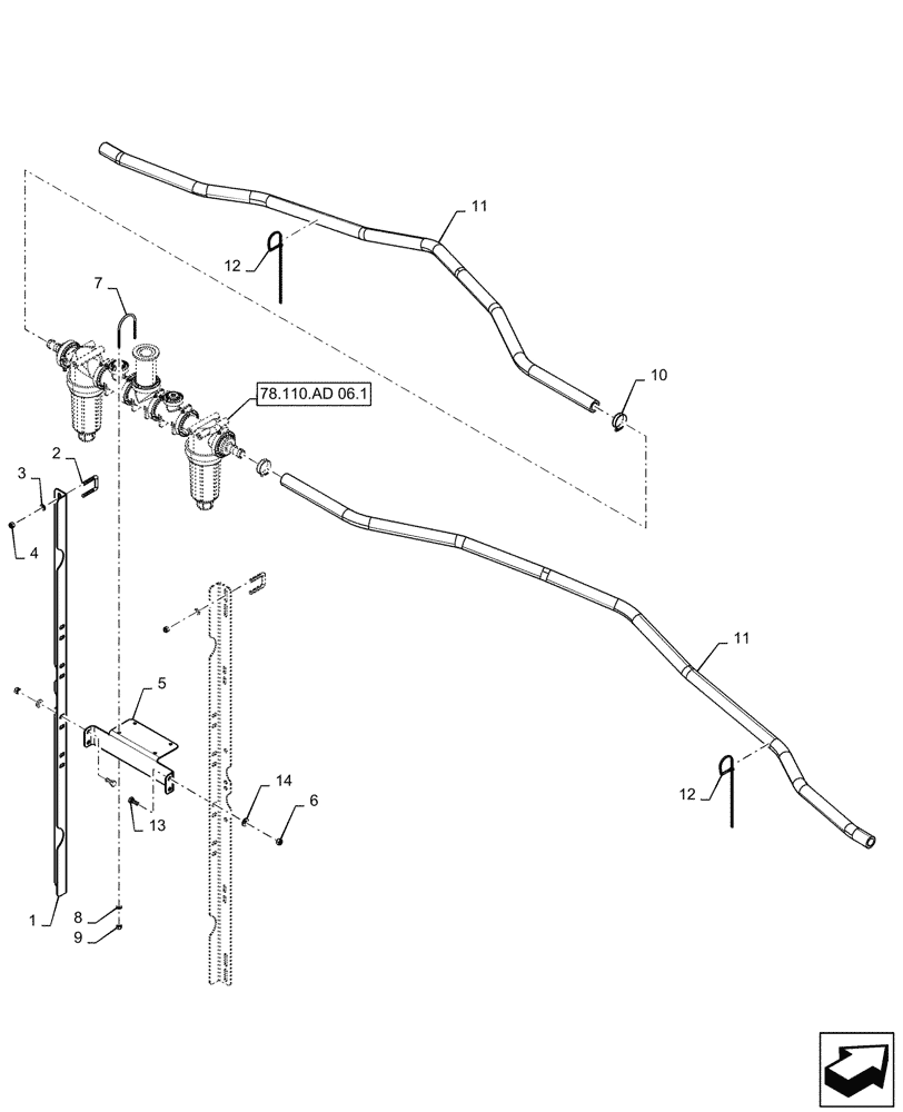 Схема запчастей Case IH PATRIOT 4440 - (78.110.AD[05.1]) - CENTER SECTION, 6 SECTION, LOW FLOW, MANIFOLD MOUNTING, 90/100 BOOM, ASN YGT042518, BSN YGT044001 (78) - SPRAYING